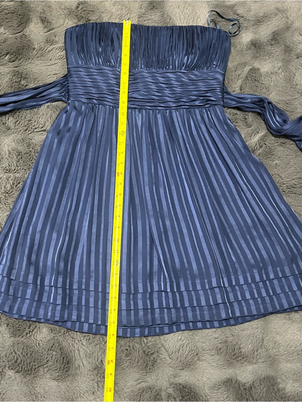 BCBG Max Azria Women’s 100% Silk Strapless Cocktail Dress Pleated Ink Blue Sz 12 - Picture 13 of 15